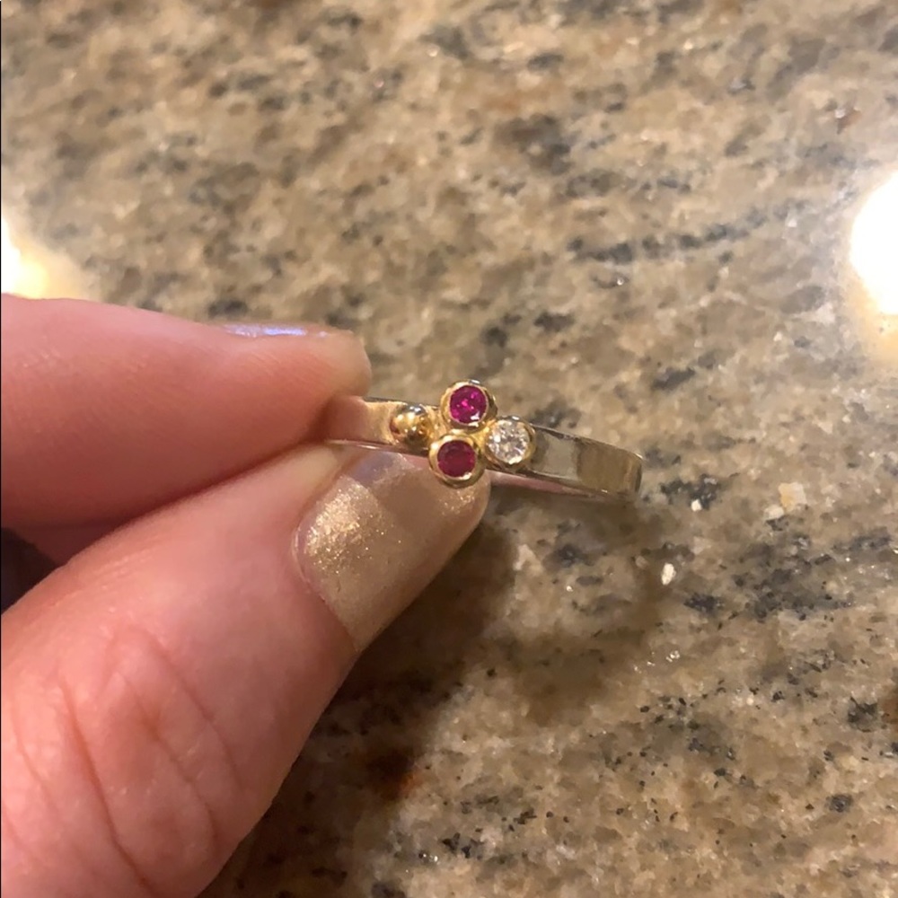 Ruby and diamond sterling silver / 14k gold ring